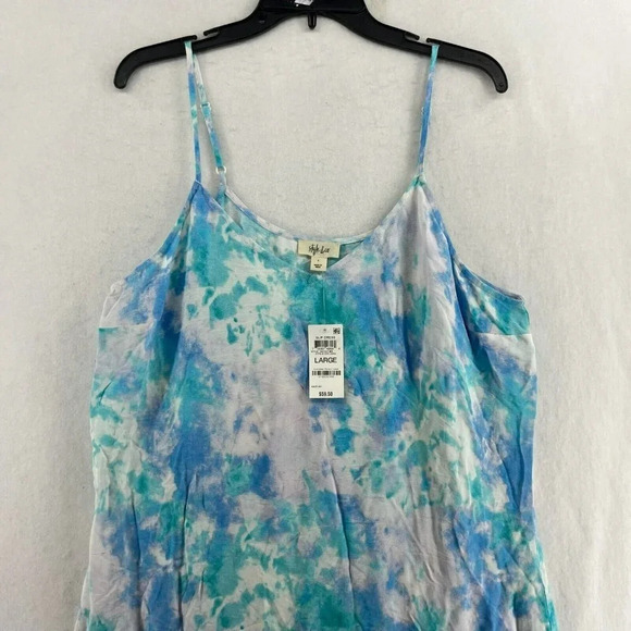 Style & Co Slip Dress Large Blue Citrus Dye Cool Spaghetti Strap V Neck Slit - Picture 6 of 12